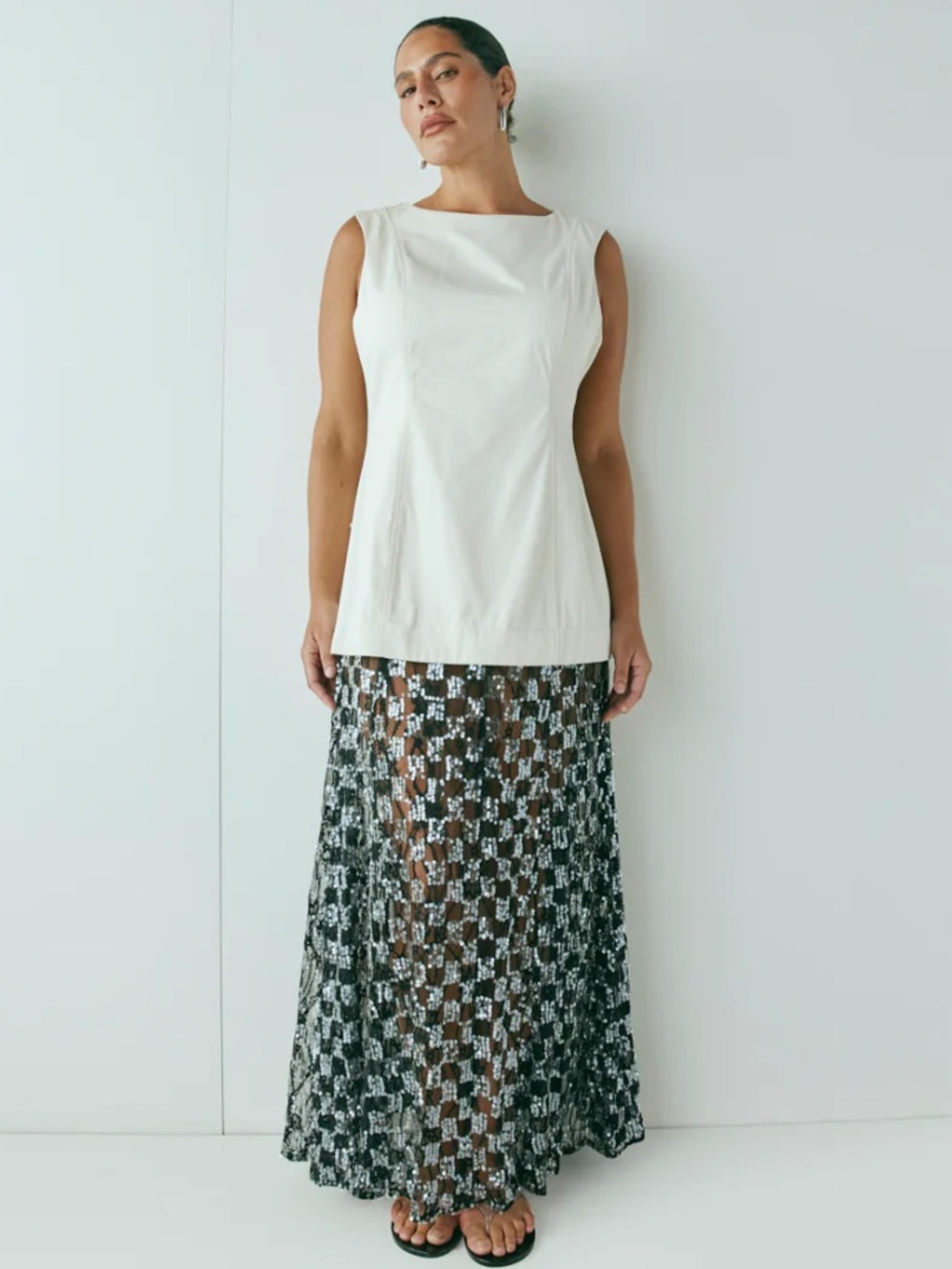 NWT VRG GRL Robbie Sequin Lace Maxi Dress Cream Black AU 10 US 6